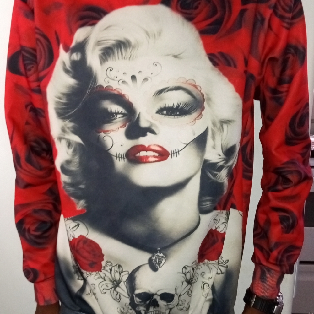 RXBC2011 Men's Marilyn Monroe Rose 3D Print Pullover Sweater Red